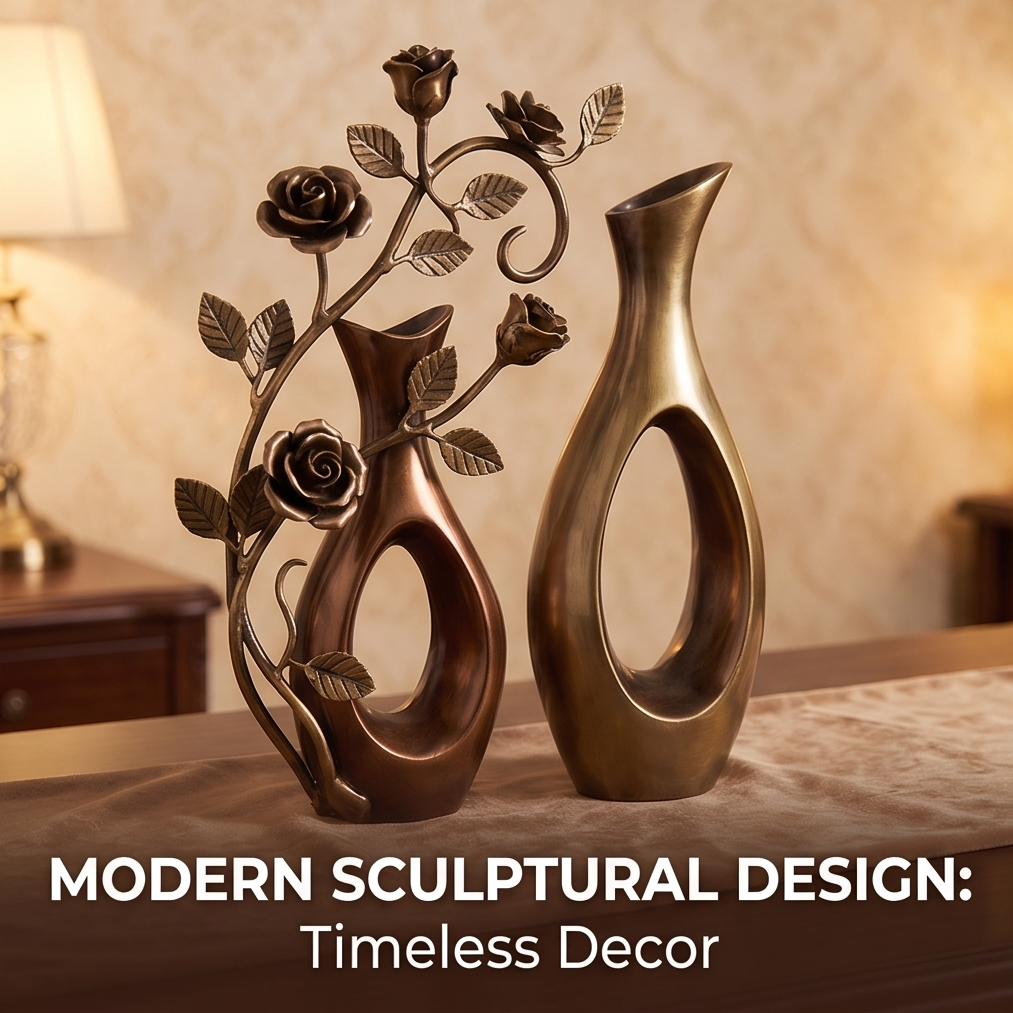 CASNELA complete set 4-piece bronze elegance on dark wood dresser in warm lit bedroom — Complete Set: 4-Piece Bronze Elegance