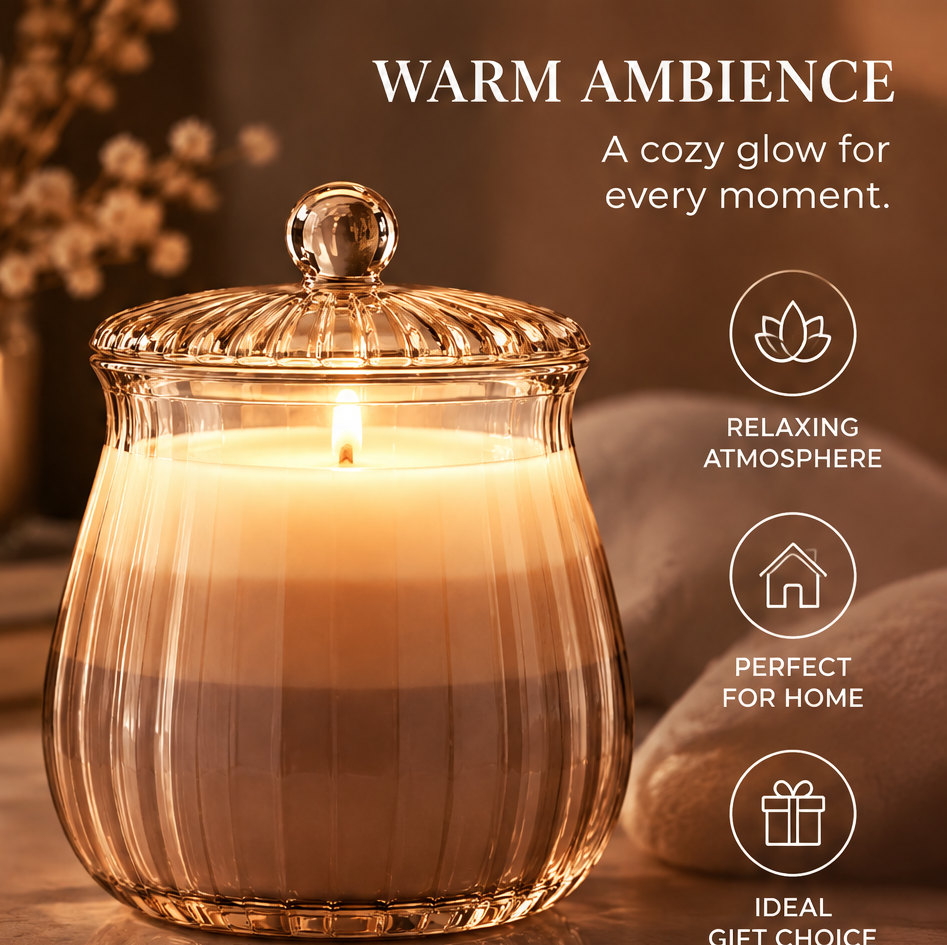 Warm Ambience Scented Candle – Elegant Glass Jar Candle for Cozy Home Fragrance & Relaxing Moments