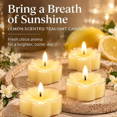 Lemon Blossom Tealight Candles – Fresh Citrus Scented Mini Candles for a Bright & Cozy Home Atmosphere