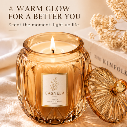Premium Crystal Glass Scented Candle – Luxury Amber Glass Jar Candle for Elegant Home Fragrance & Décor