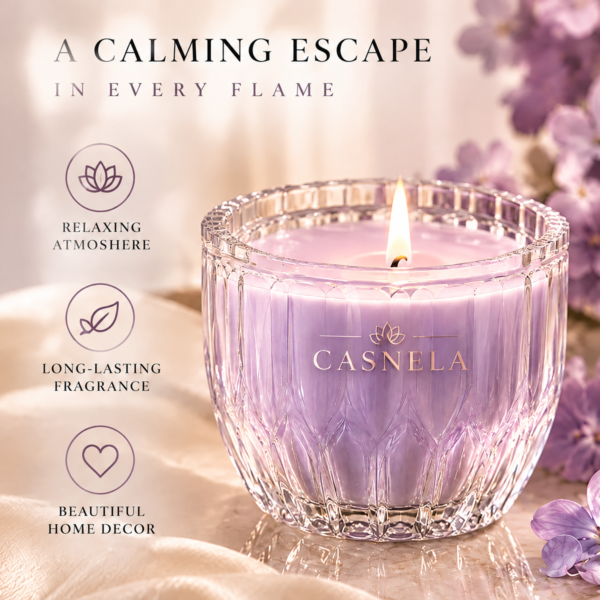 Lilac Blossoms Scented Candle – Crystal Glass Jar Candle with Lilac, Jasmine & Creamy Musk Fragrance