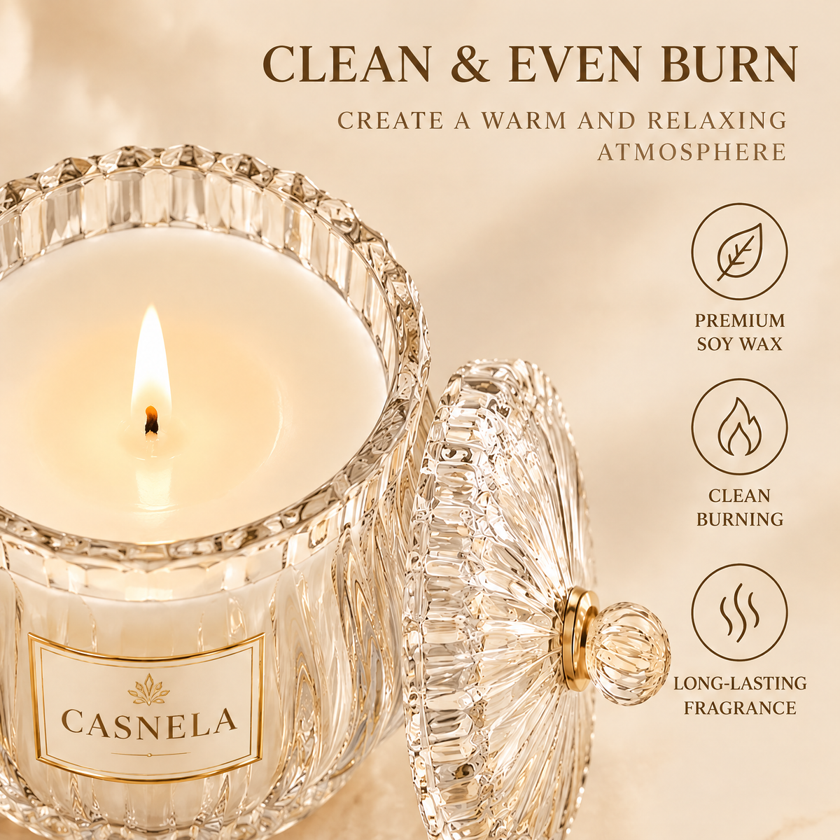 Timeless Elegance Scented Candle – Luxury Crystal Glass Jar Candle for Home Fragrance & Décor