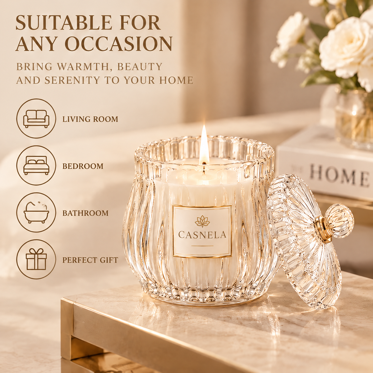 Timeless Elegance Scented Candle – Luxury Crystal Glass Jar Candle for Home Fragrance & Décor
