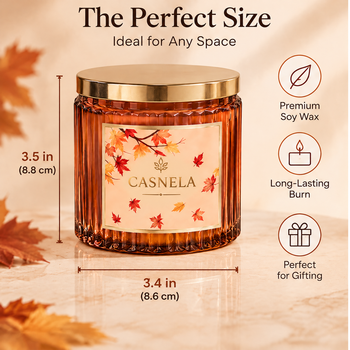 Cozy Fall Fragrance Candle – Amber Glass Jar Scented Candle with Cinnamon, Apple & Warm Woods Notes