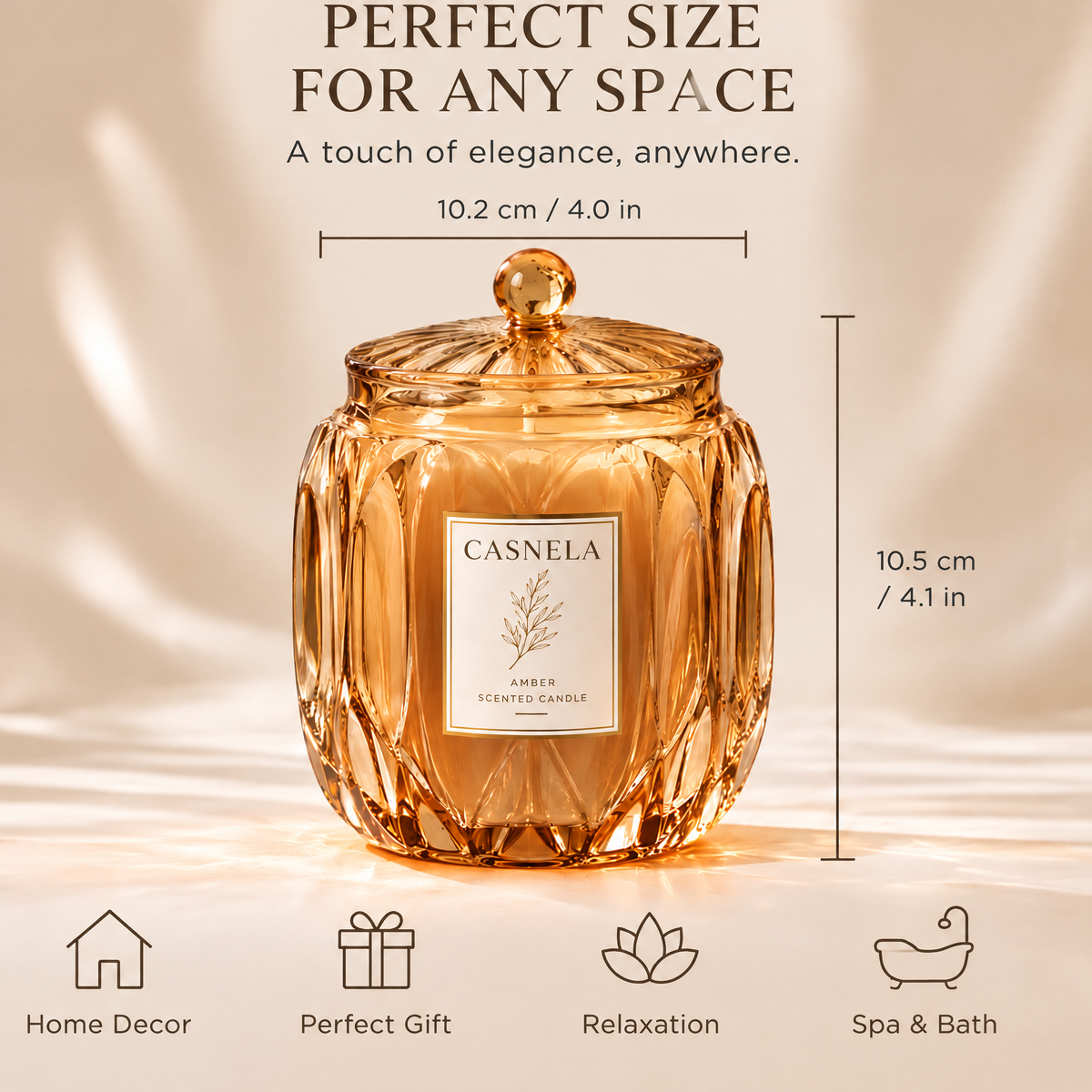 Premium Crystal Glass Scented Candle – Luxury Amber Glass Jar Candle for Elegant Home Fragrance & Décor