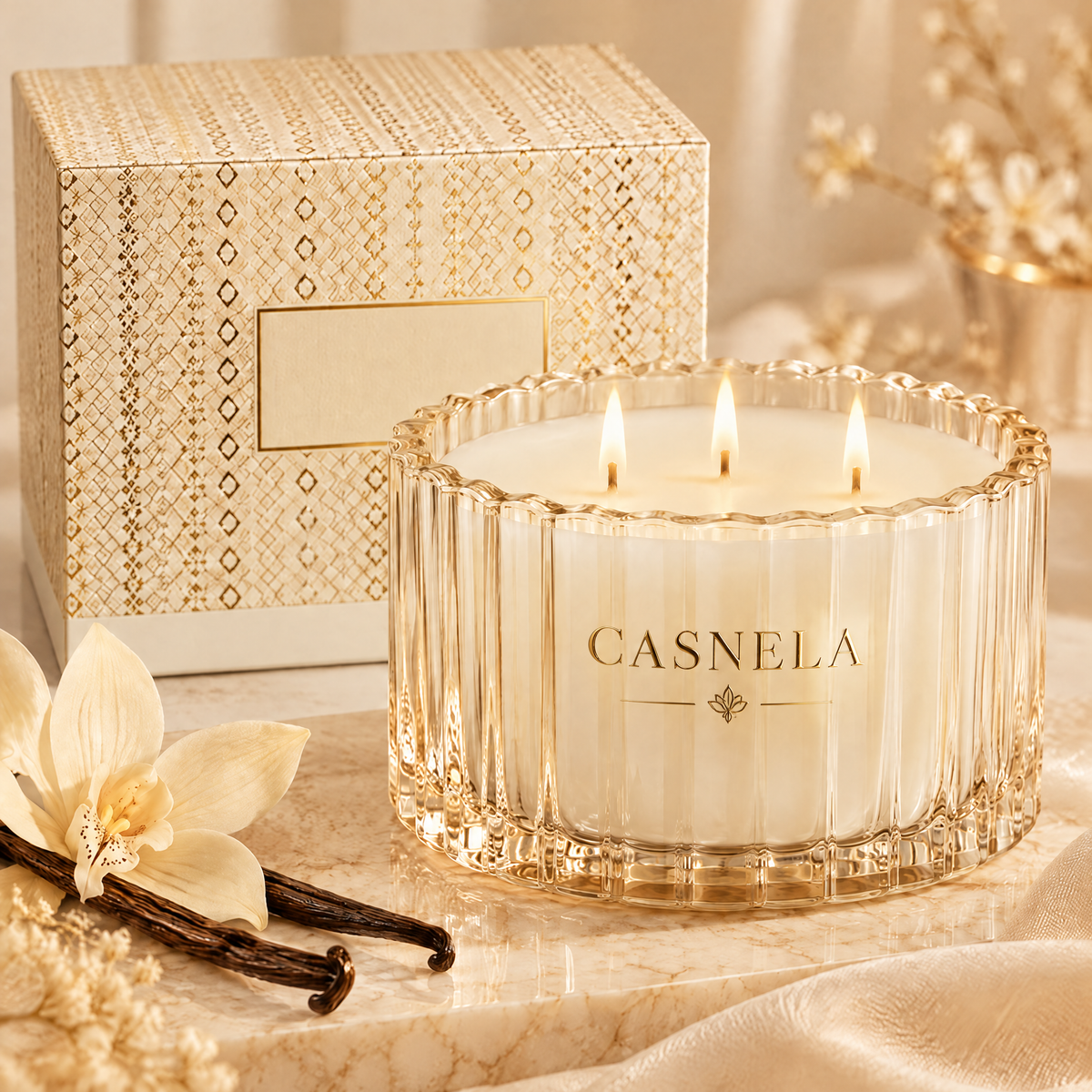 Signature Triple Wick Scented Candle – Luxury Crystal Glass Jar Candle for Elegant Home Fragrance & Interior Décor