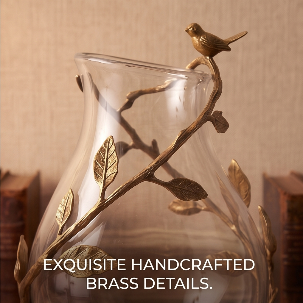 CASNELA complete collection of five bird and branch glass vases on wooden surface — Complete Collection