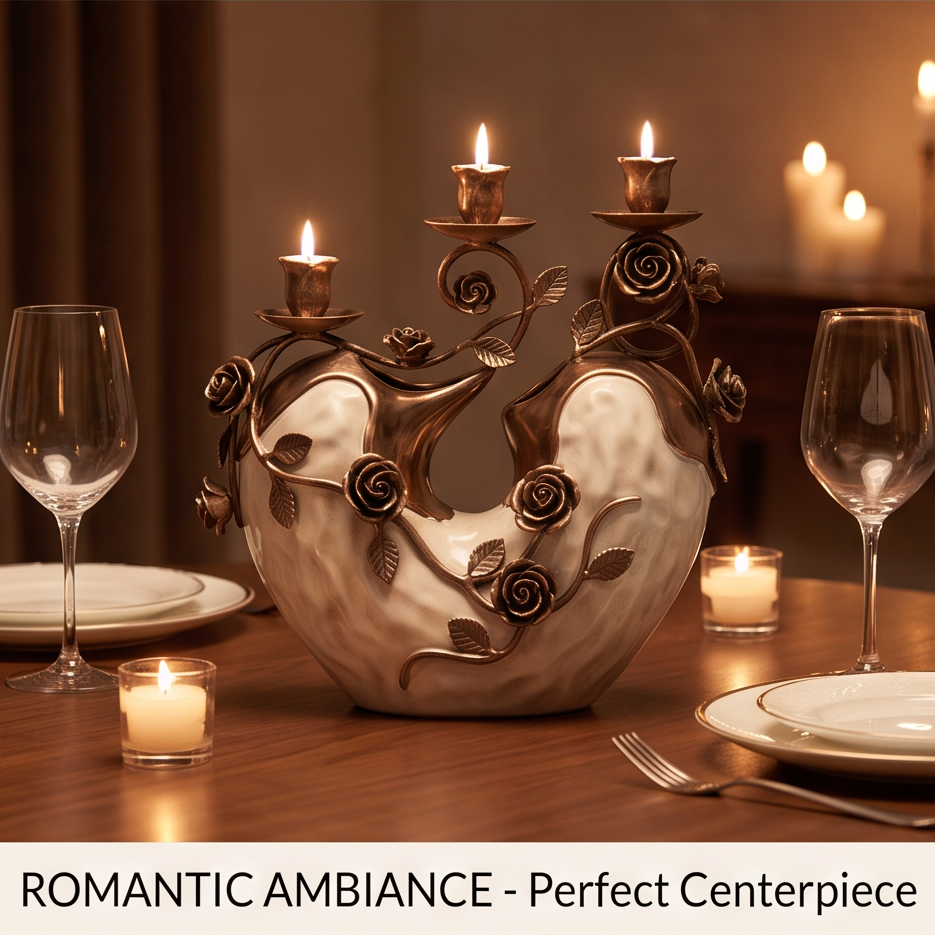 CASNELA durable & timeless decor — lower body close-up showing three hand-sculpted bronze roses on pearl white hammered ceramic base
