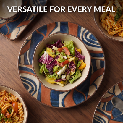 CASNELA complete abstract ceramic dinnerware collection — square plates, round plates, bowls, cups, saucers and serving tray