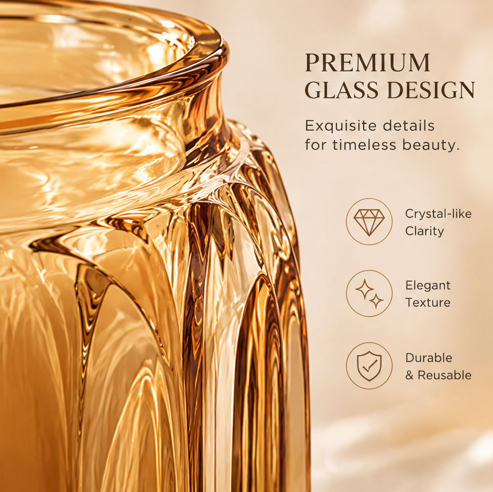 Premium Crystal Glass Scented Candle – Luxury Amber Glass Jar Candle for Elegant Home Fragrance & Décor