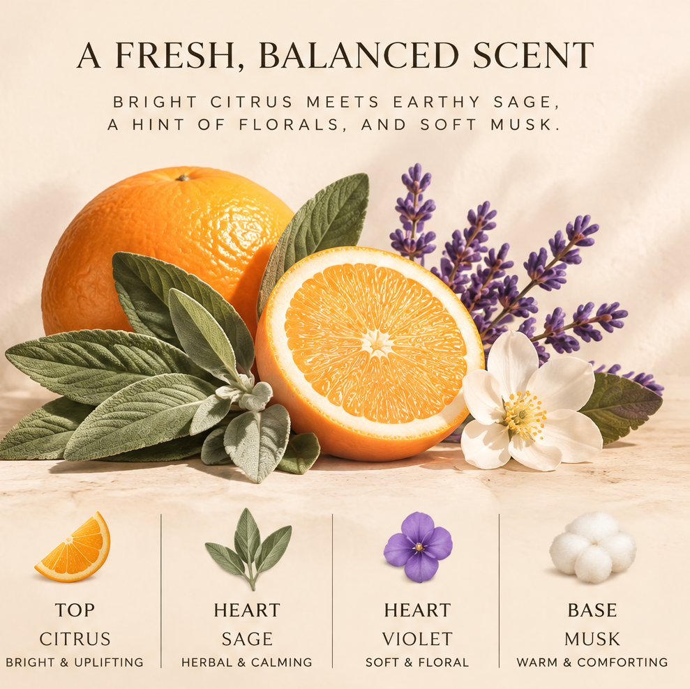 Sage & Citrus Scented Candle – Natural Soy Wax Glass Jar Candle with Fresh Citrus, Sage & Musk Fragrance