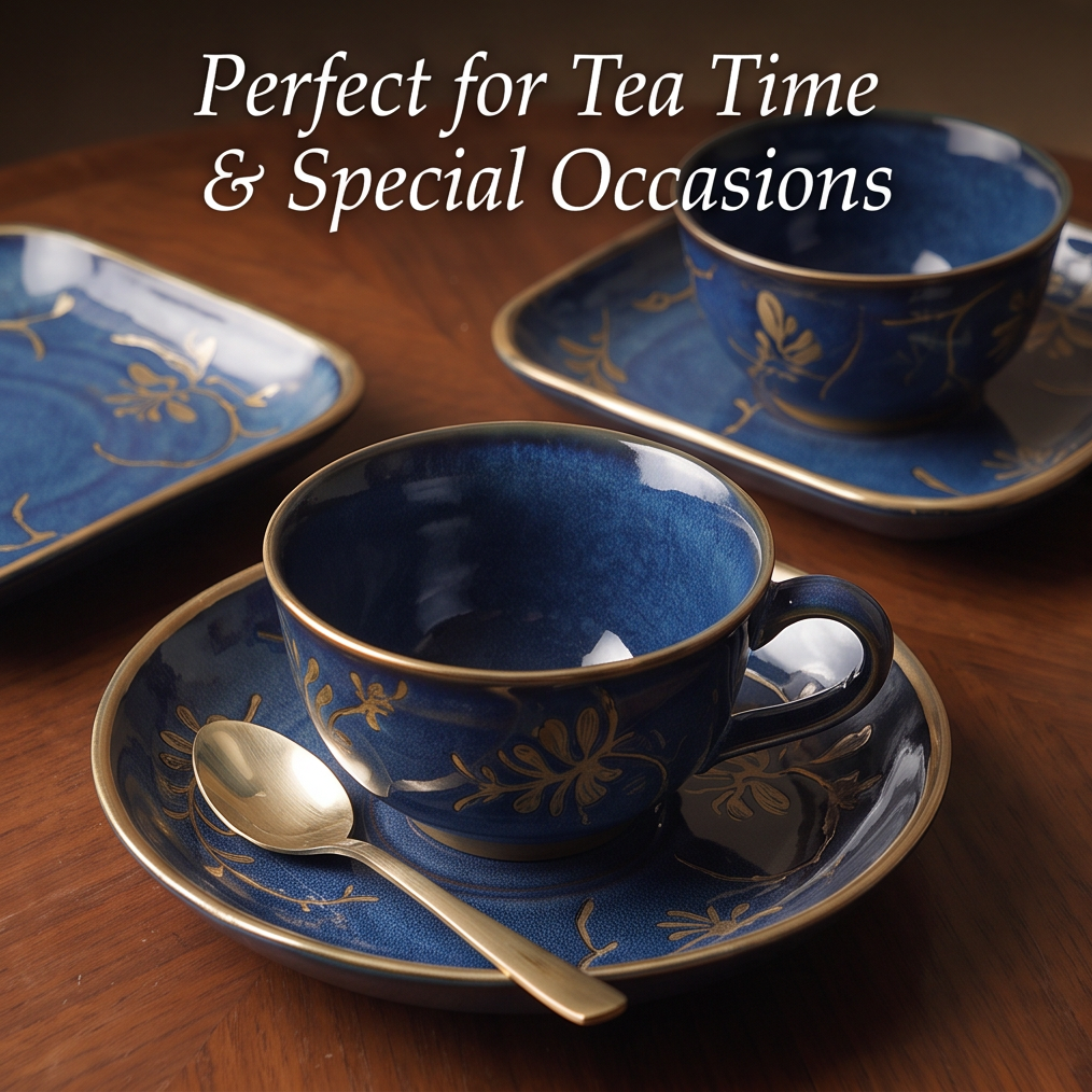 CASNELA elegant gold-rimmed dinner set full collection — large plates, saucers, bowls, cups and square dishes