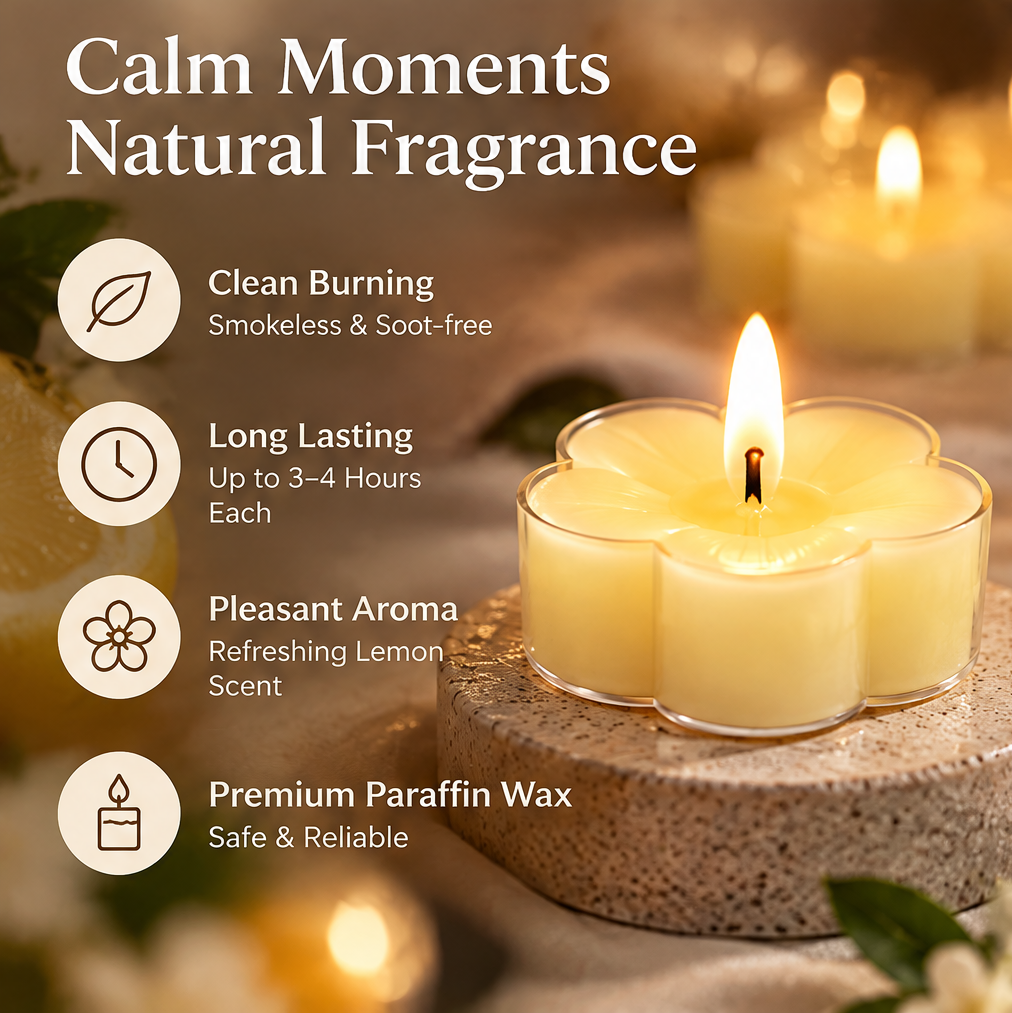Lemon Blossom Tealight Candles – Fresh Citrus Scented Mini Candles for a Bright & Cozy Home Atmosphere