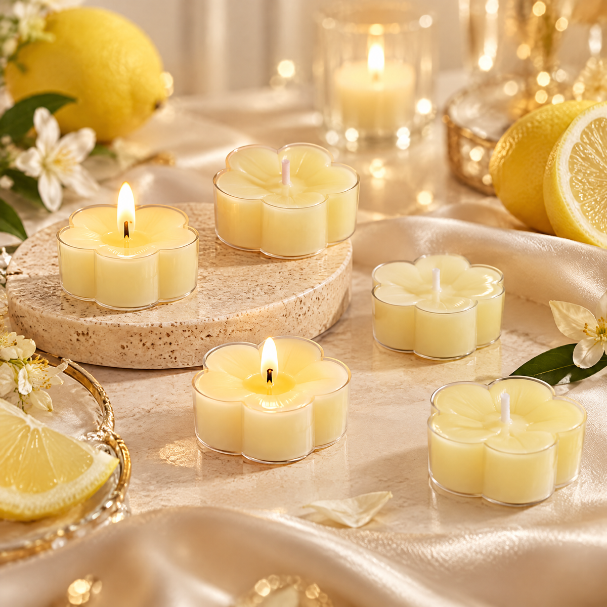 Lemon Blossom Tealight Candles – Fresh Citrus Scented Mini Candles for a Bright & Cozy Home Atmosphere
