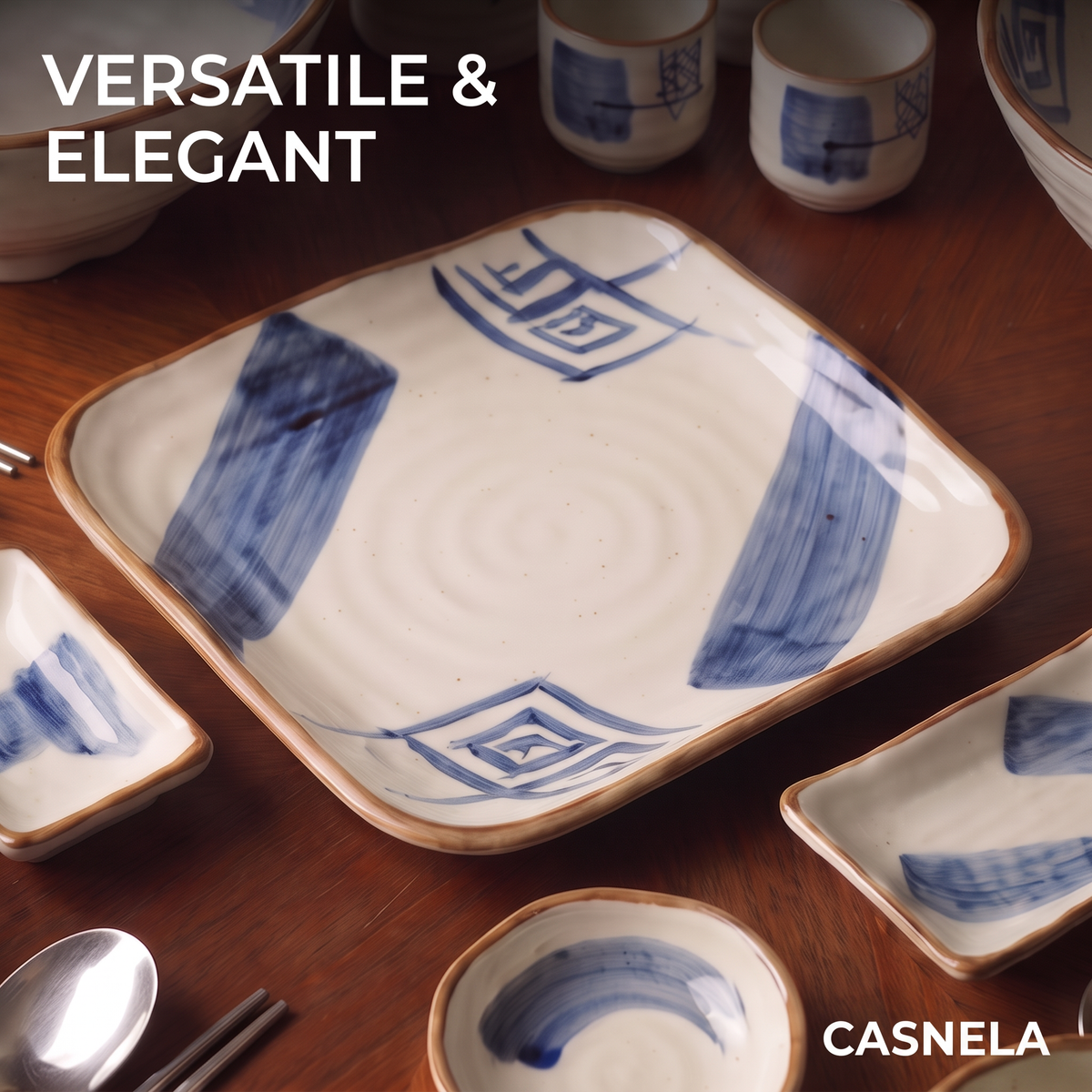 CASNELA blue ink sake carafe and three cups with chopsticks — Simple and Stylish Design