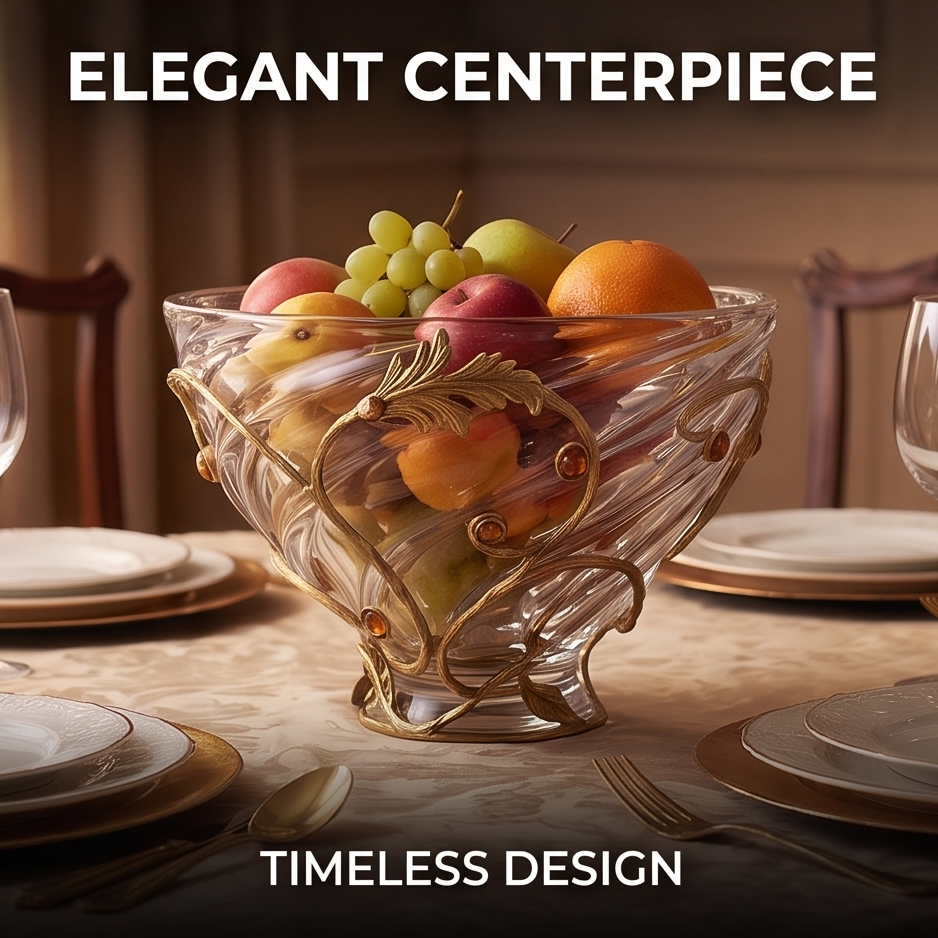 CASNELA gold vine glass bowl used as elegant centerpiece with fresh fruit on dining table — Elegant Centerpiece